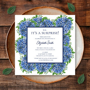 It's a Surprise 70th Birthday Party Blue Hydrangea Invitation