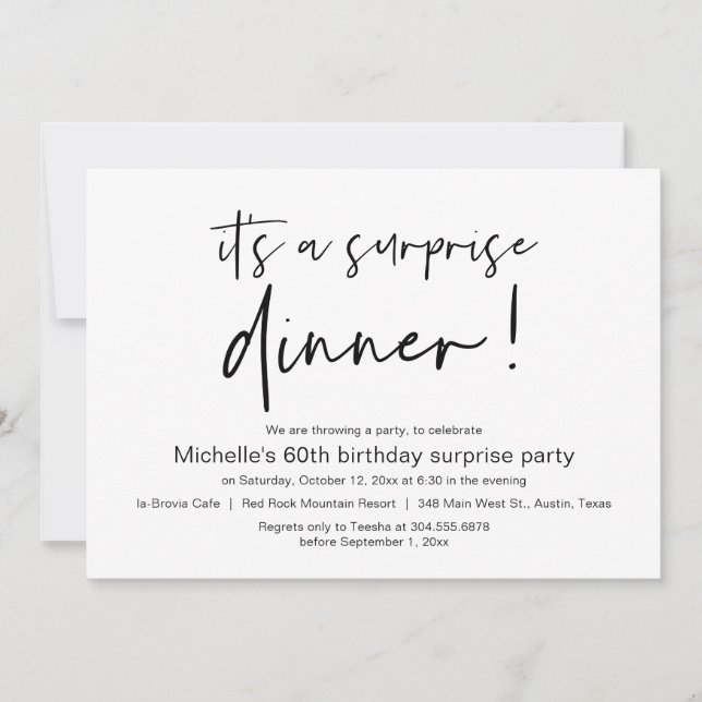 It's A Surprise Birthday Dinner Party Invitation (Front)