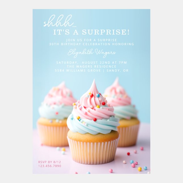 It's a Surprise Cupcake Birthday Invitation (Front)