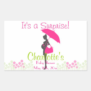 It's A Surprise! Magenta Silhouette Baby Shower Sticker