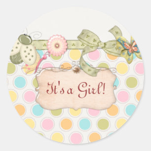 It's a Whimsey Girls BABY SHOWER Gift Classic Round Sticker