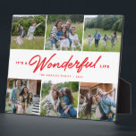 It's a wonderful life red six photo family collage plaque<br><div class="desc">Celebrate favourite family memories with this six-photo collage plaque with an "It's a wonderful life" type treatment in red and custom text. This photo collage is great for families, new babies, grandparents and more. Customize it for the year, vacation memories, travel, family reunion and other occasions. The red text colour...</div>