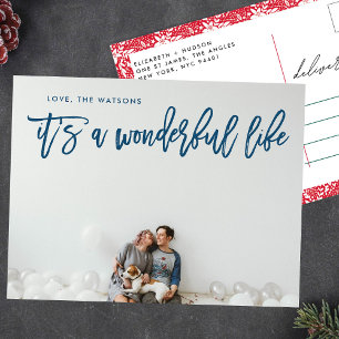 It's a Wonderful Navy Ice Blue Christmas Holiday Postcard