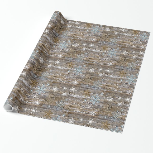It's a Wonderful Time of the Year Wood Snowflakes Wrapping Paper (Unrolled)