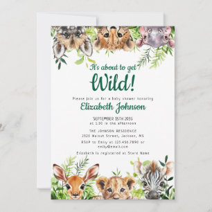 It's About To Get Wild Safari Animals Baby Shower Invitation