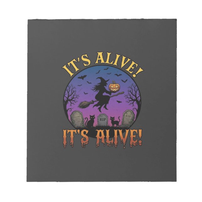 Its Alive Halloween Witch Pumpkin Black Cat Tombst Notepad (Front)