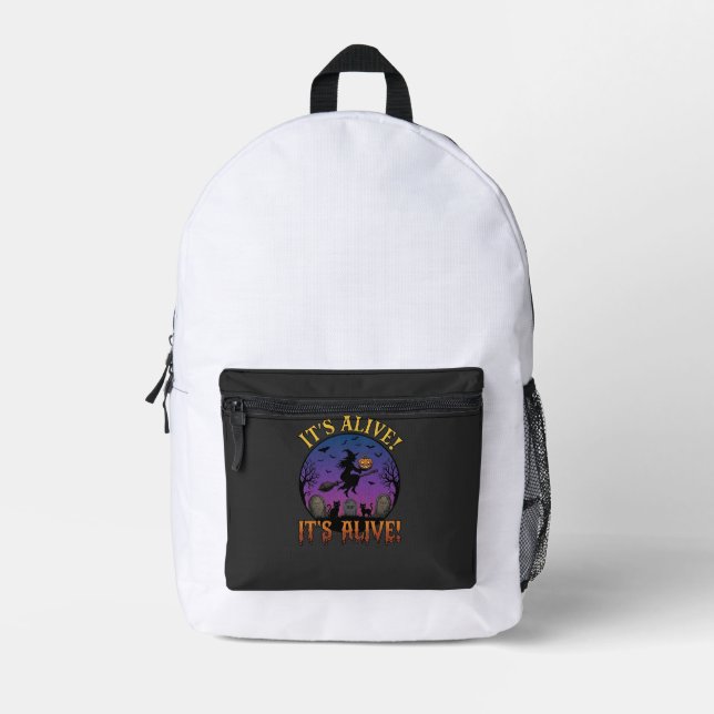 Its Alive Halloween Witch Pumpkin Black Cat Tombst Printed Backpack (Front)
