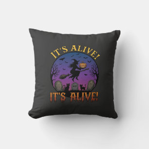 Its Alive Halloween Witch Pumpkin Black Cat Tombst Throw Pillow