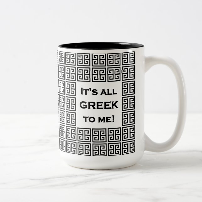 "It's All Greek to Me" Black & White Large Two-Tone Coffee Mug (Right)