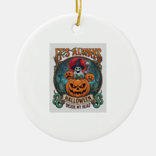 Its Always Halloween Inside Head Pumpkin Ghost Sna Ceramic Ornament