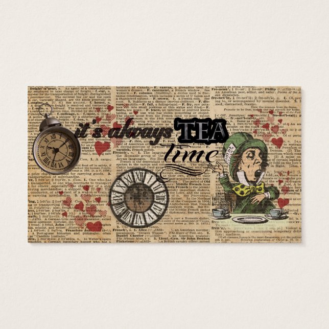 "It's always tea time" Mad Hatter Dictionary Art (Back)