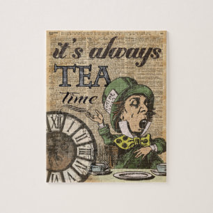 "It's always tea time" Mad Hatter Dictionary Art Jigsaw Puzzle