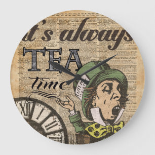 "It's always tea time" Mad Hatter Dictionary Art Large Clock