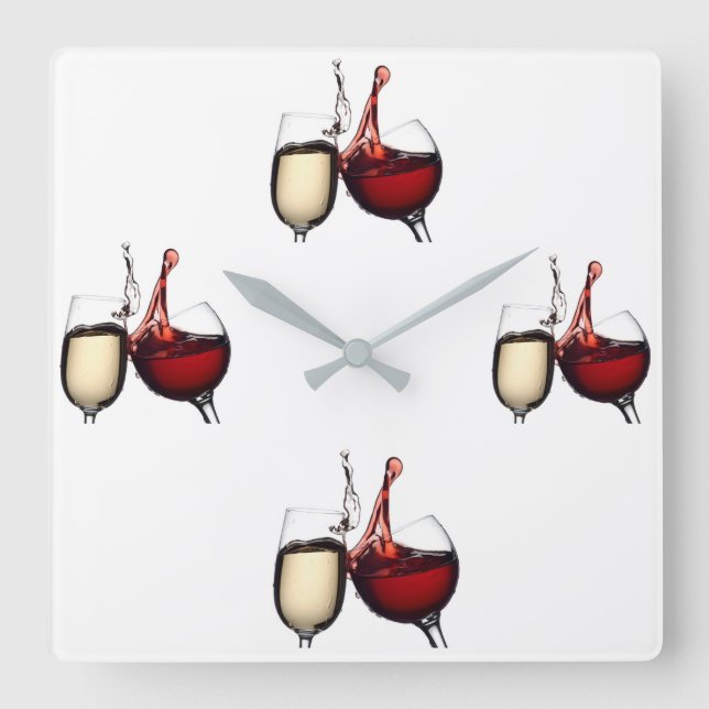 ***IT'S ALWAYS "WINE" O'CLOCK*** SQUARE WALL CLOCK (Front)