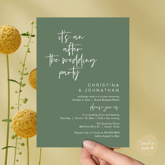It's an after the wedding party, elopement dinner invitation (It's an after the wedding, Elopement dinner dancing brunch Party Invitation Card PDF Sage Green)