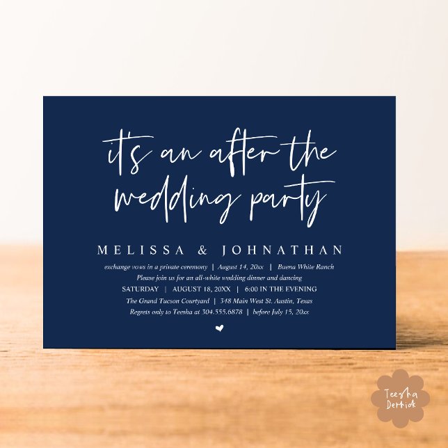 It's an after the wedding party, Romantic Dinner Invitation (It's an after the wedding party, Modern Romantic Dinner Celebration Invitation Card PDF Navy Blue)