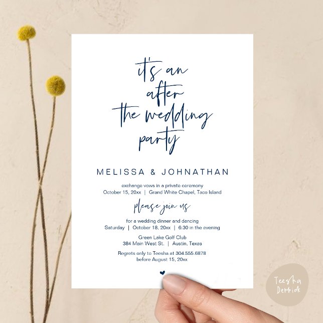 It's an after the wedding party, Wedding elopement Invitation (Happily Ever After Party, Wedding Elopement Dinner Brunch Lunch Invitation Card, PDF, Navy Blue)