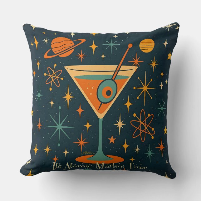 Its Atomic Martini Time Cosmic Stars Throw Pillow (Front)