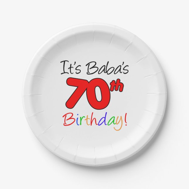 It's Baba's 70th Birthday Paper Plate (Front)