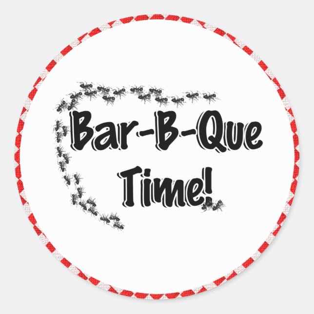 It's BBQ Time! Red Chequered Table Cloth w/Ants Classic Round Sticker (Front)