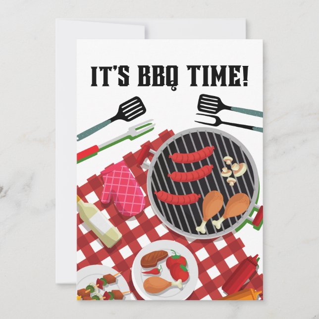 It's BBQ Time, Summer Barbecue Cookout Invitation (Front)