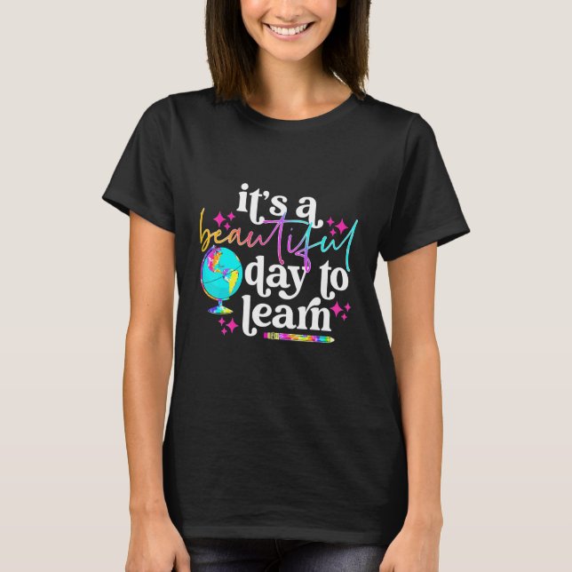 It's Beautiful Day For Learning Retro Teacher Stud T-Shirt (Front)