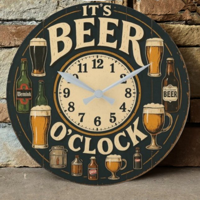It's beer o'clock funny decor home bar man cave  large clock (Creator Uploaded)