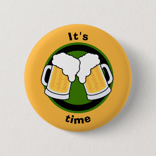 "It's beer time!" clinking beer glasses 2 Inch Round Button
