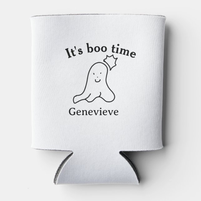 It's boo time name Halloween date time ghost black Can Cooler (Front)
