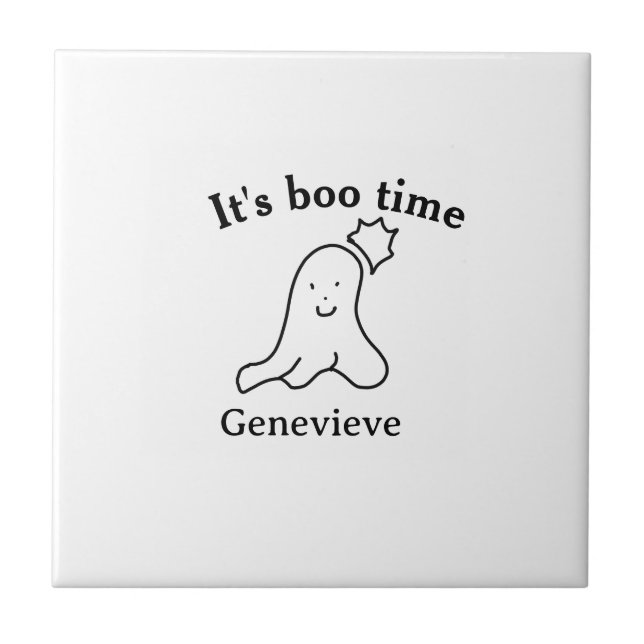 It's boo time name Halloween date time ghost black Tile (Front)