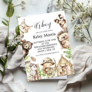 its boy Rustic Woodland Baby Shower Invite