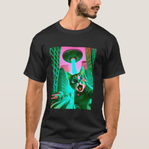 It's Cats Against Aliens , Cats UFOs Retro City St T-Shirt