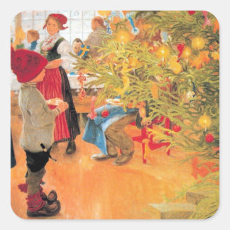 It's Christmas Time Again - Boy Looking at Tree Square Sticker