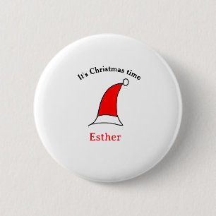 It's Christmas time Santa red hat name simple fun 2 Inch Round Button