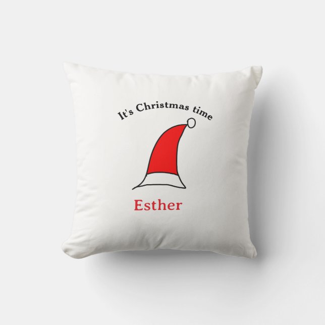 It's Christmas time Santa red hat name simple fun Throw Pillow (Front)