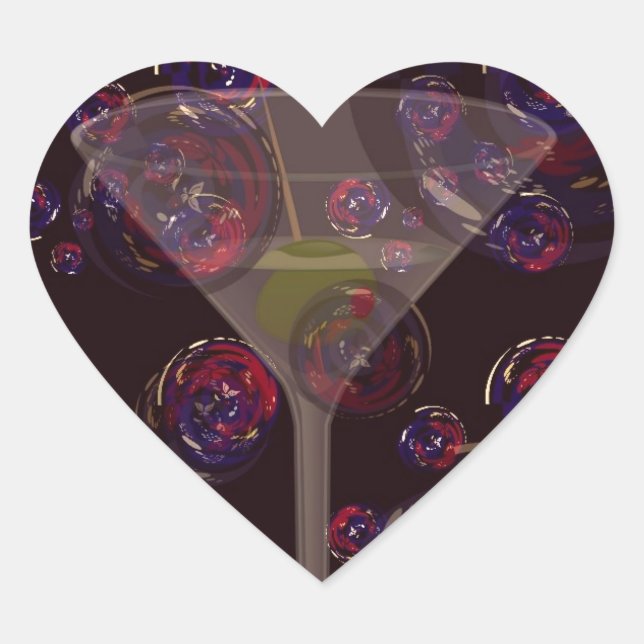 It's cocktail time, fun martini bubbles pattern heart sticker (Front)