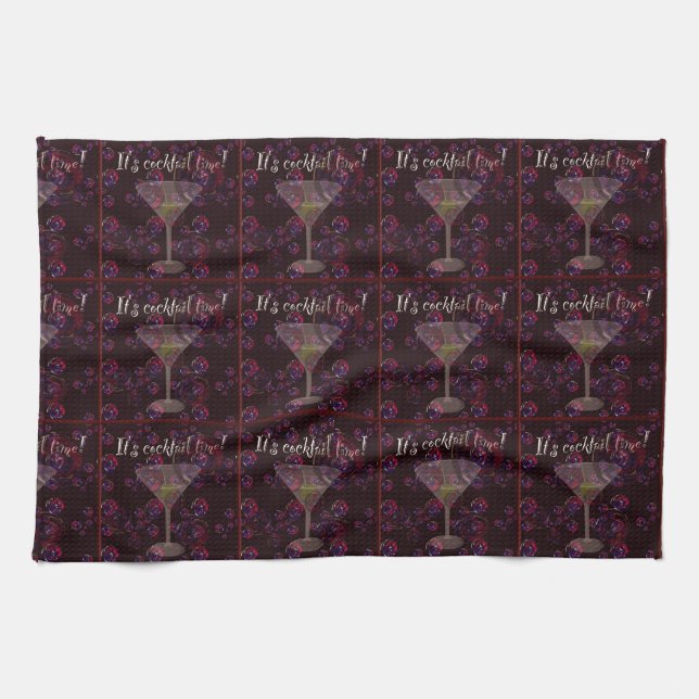 It's cocktail time, fun martini bubbles pattern kitchen towel (Horizontal)