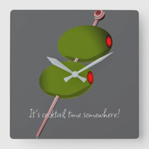 "It's cocktail time somewhere!" Square Wall Clock