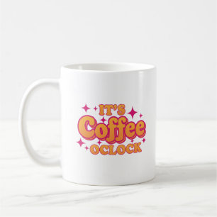 "It's Coffee O'Clock" Bright Pink & Orange Mug