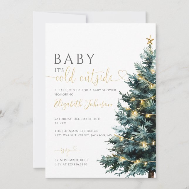 Its Cold Outside All In One Christmas Baby Shower Invitation (Front)