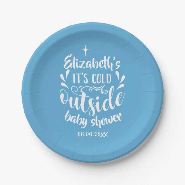 Its Cold Outside Baby Shower / Sprinkle Blue Paper Plate (Front)