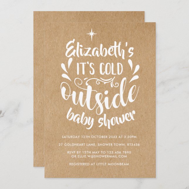 Its Cold Outside Baby Shower/Sprinkle Rustic Kraft Invitation (Front/Back)