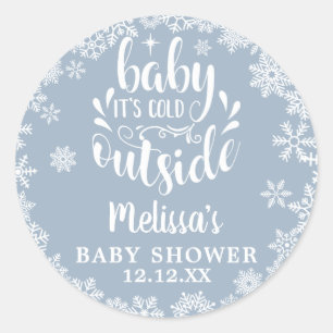 It's Cold Outside Blue Boy Winter Baby Shower Classic Round Sticker