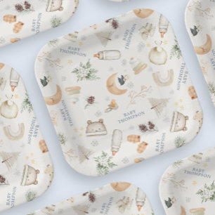 It's Cold Outside Blue Boy Winter Baby Shower Paper Plate