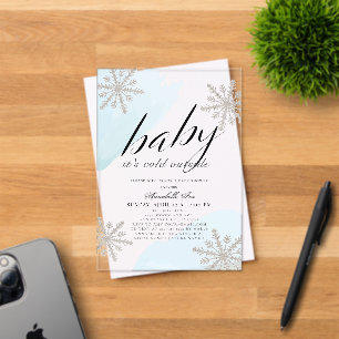 It's Cold Outside Blue Watercolor Baby Shower Acrylic Invitations