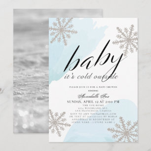 It's Cold Outside Blue Watercolor Baby Shower Invitation