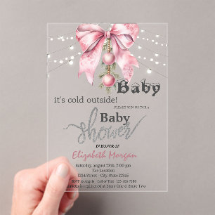 It's Cold Outside Bow Balls Lights Baby Shower Acrylic Invitations