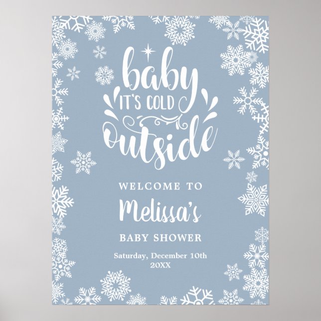 It's Cold Outside Boy Winter Baby Shower Welcome Poster (Front)