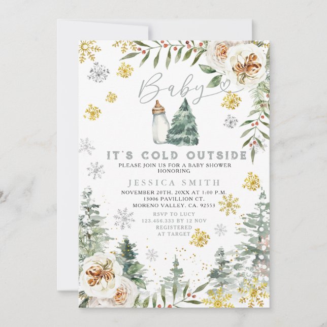 It's Cold Outside Christmas Floral Baby Shower Invitation (Front)
