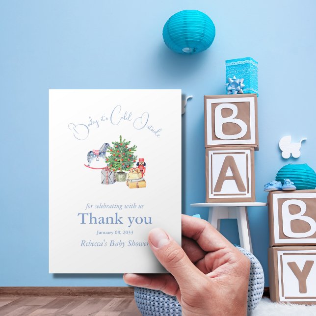It's Cold Outside Christmas Tree Boy Baby Shower Thank You Card (Creator Uploaded)